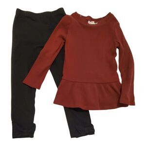Cat & Jack 3T Maroon Peplum Top & Black Bow Leggings Outfit For Toddlers - 0003